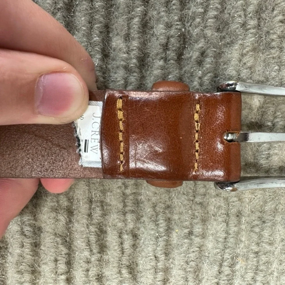 J.Crew Mens Brown Italian Leather Dress Belt Size 30 Silver Buckle E3145